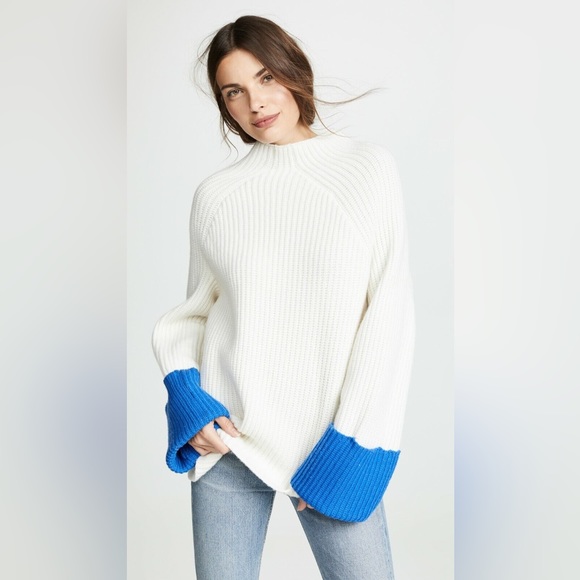 NWT Tory Burch chunky Merino Wool Ribbed Mock-Neck Sweater Snow White